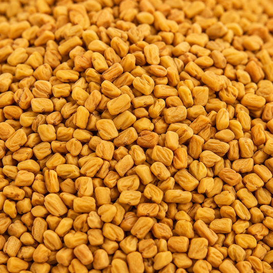 Close-up of yellow fenugreek seeds