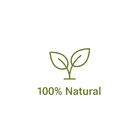 Green leaves icon with '100% Natural' text on a white background