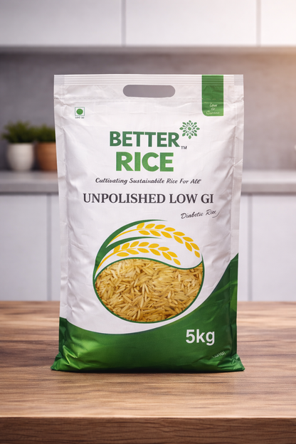 Bag of Better Rice on a wooden surface with a kitchen background