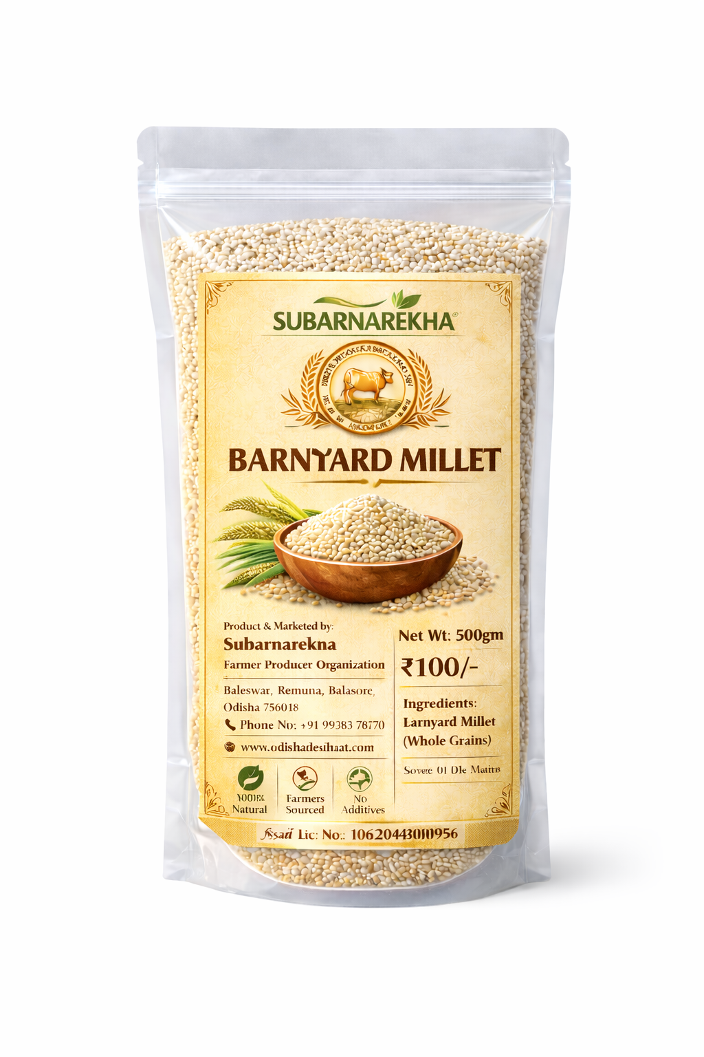 Package of Subarnarekha Barnyard Millet on a white background