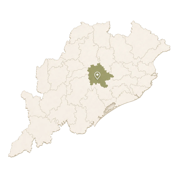 Map of a region with a highlighted area on a beige background