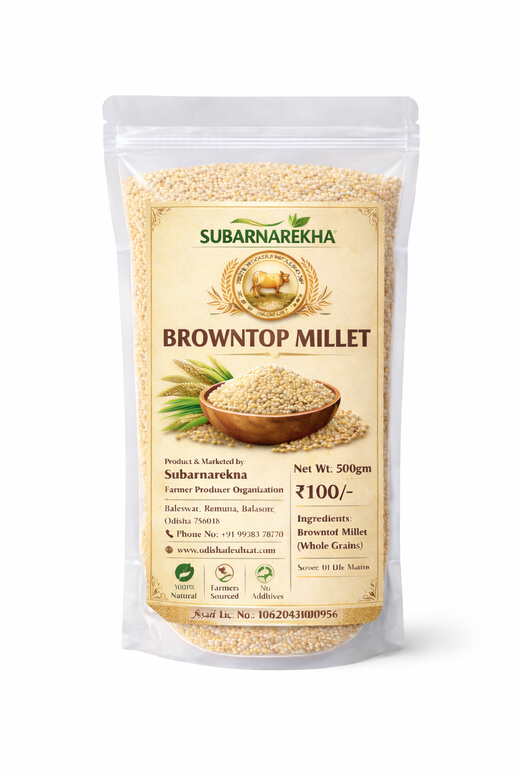 Package of Subarnarekha Browntop Millet on a white background