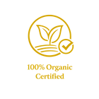 Gold 100% Organic Certified logo on a transparent background