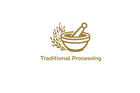 Logo of traditional processing with a mortar and pestle and olive branches on a white background