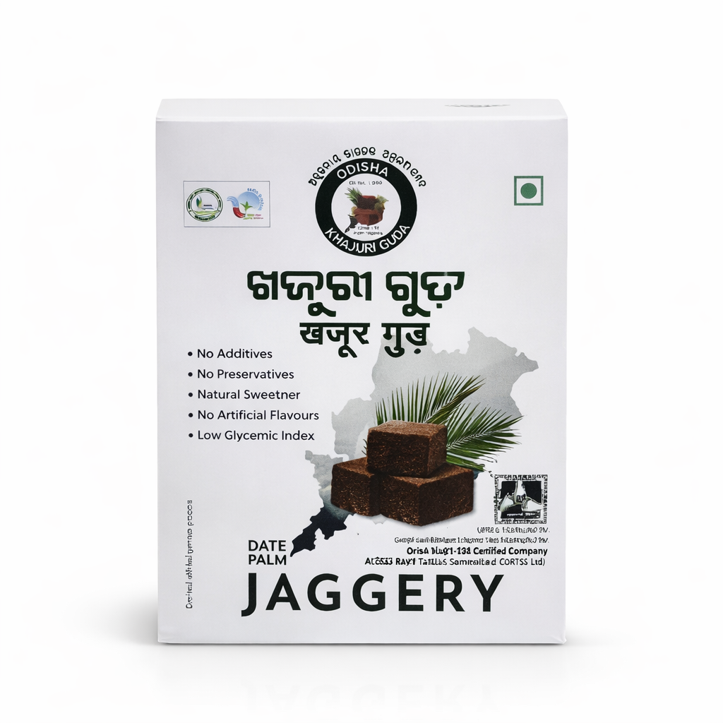 Box of Adisha Khandua Jaggery with text and images on a white background