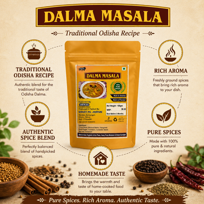 Dalma Masala spice blend packaging with ingredients