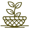 Icon of a woven basket with a sprouting plant on a white background