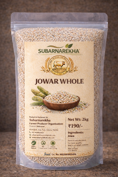 Subarnarekha Jowar Whole package on a brown background