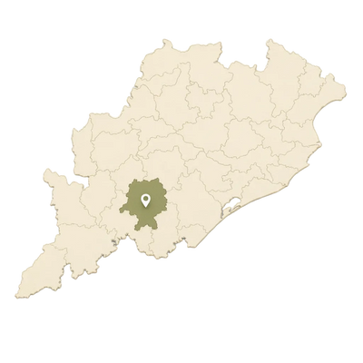 Map of Catalonia with a green circle and pin marker on a beige background