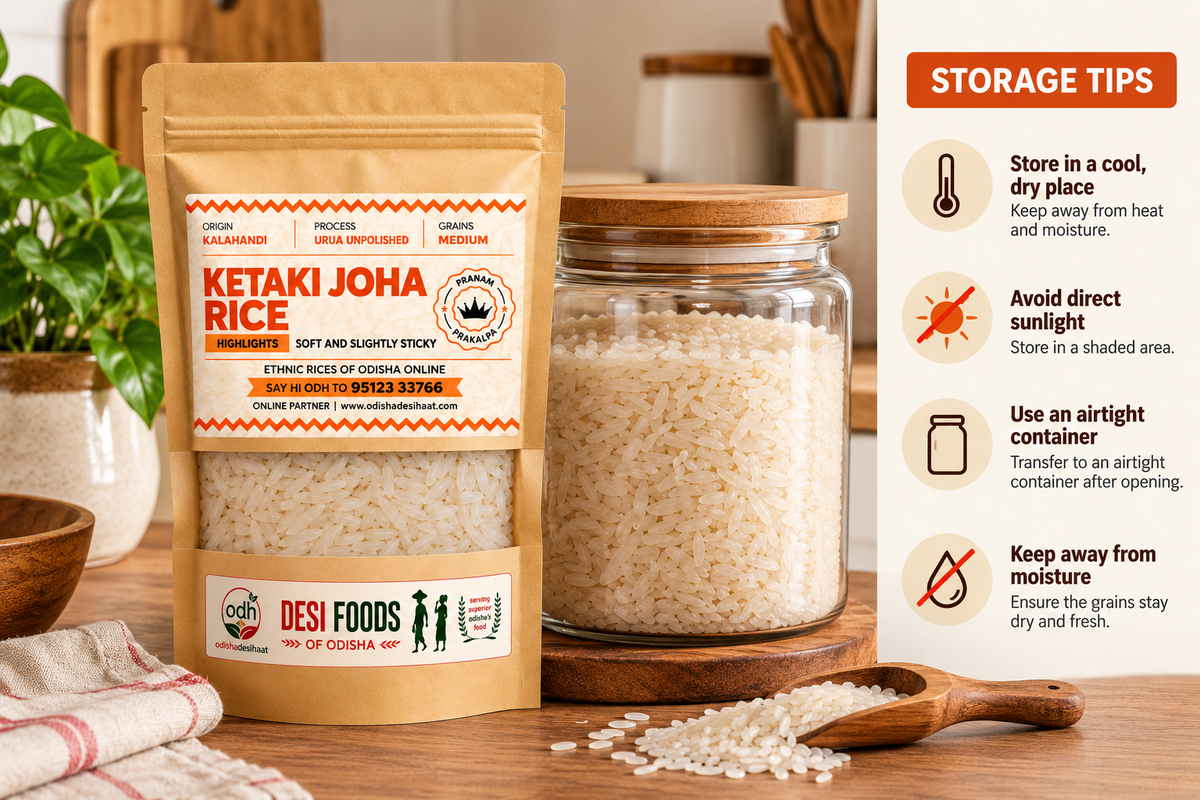 ketaki joha rice in storage shelf