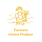 Logo of a farmer holding plants with the text 'Farmers Grown Produce' on a white background.