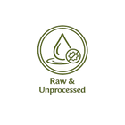 Logo with a droplet and a circle, labeled 'Raw & Unprocessed', on a white background.