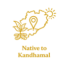 Logo with a map outline, plant icon, and sun on a transparent background with 'Native to Kandhamal' text.