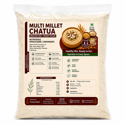 Package of Multi Millet Chatua with nutritional information on a white background