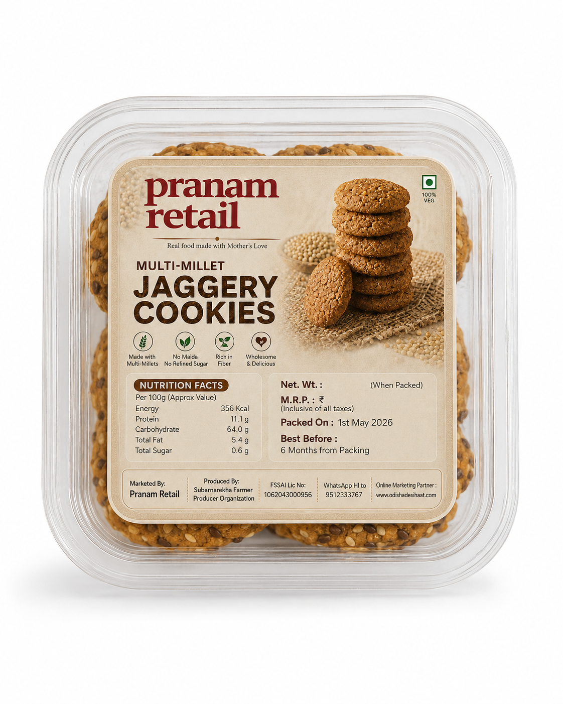 Pack of Pranam Retail Multi-Millet Jaggery Cookies 