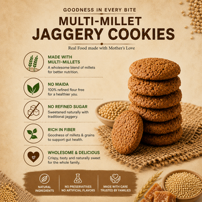 Multimillet jaggery cookies with health benefits on a rustic background