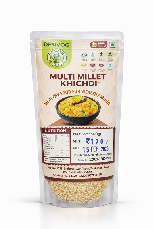 Package of Desivog Multi Millet Khichdi on a white background