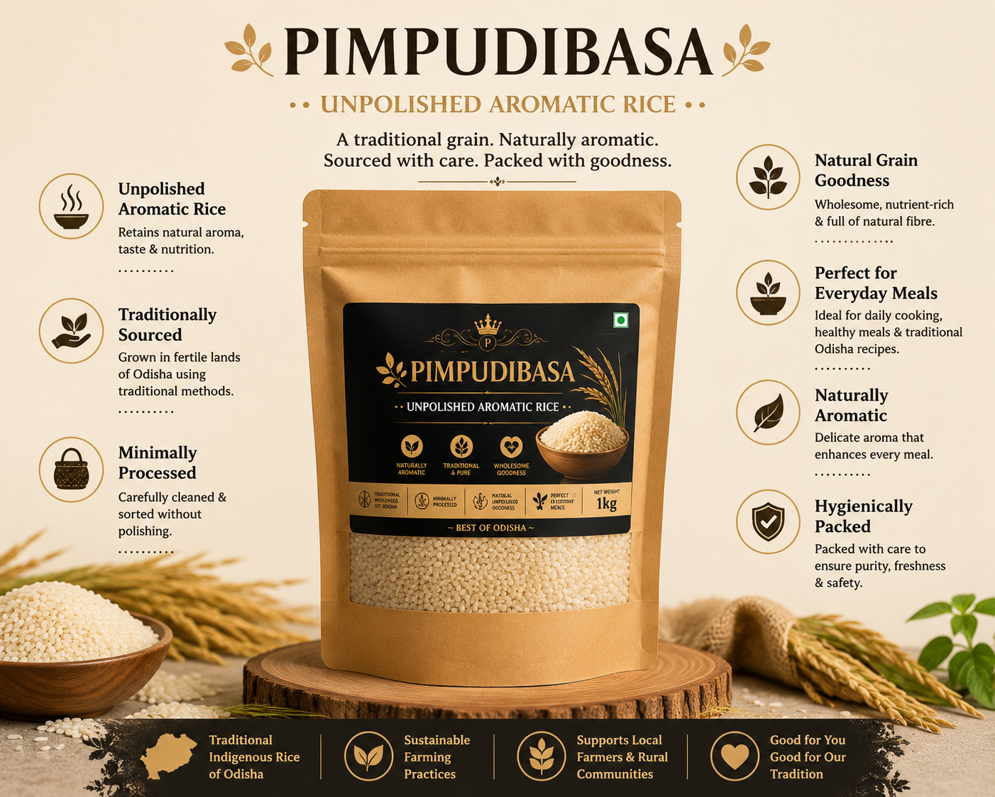 Pimpudibasa Rice – Unpolished Aromatic Rice from Odisha