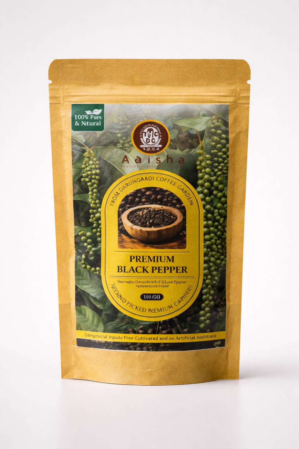A package of Aarisha Premium Black Pepper on a white background