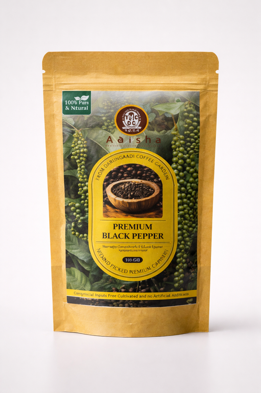 A package of Aarisha Premium Black Pepper on a white background