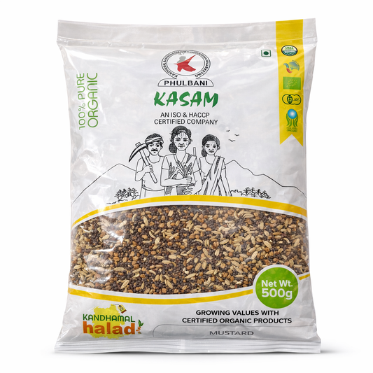 Phulbani Kasam organic mustard package on a white background