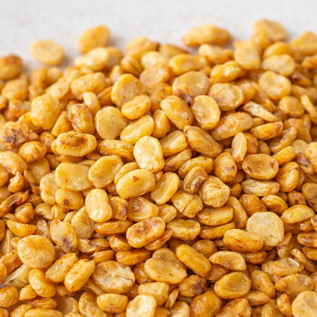Close-up of yellow fenugreek seeds on a light background