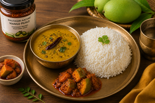 Dal and Rice with Mango Pickle