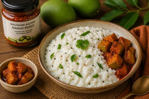 Curd Rice with Mango Pickle