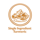 Logo for 'Single Ingredient Turmeric' with a stylized illustration of turmeric roots on a white background.