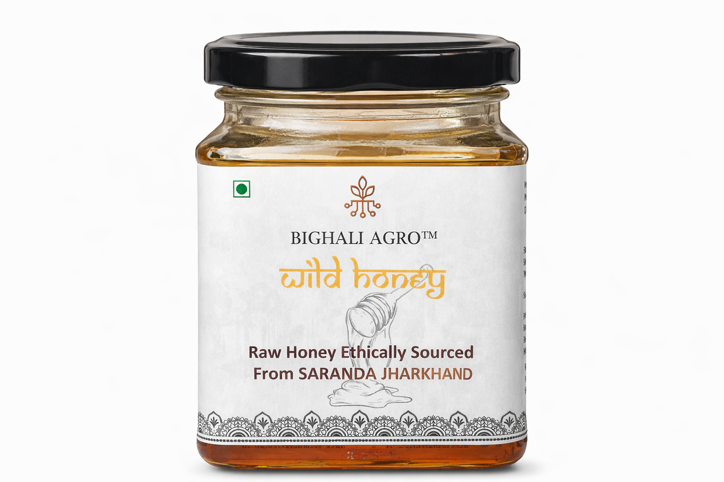 Jar of Bighali Agro wild honey on a white background