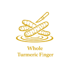 Yellow outline of turmeric roots with 'Whole Turmeric Finger' text on a transparent background