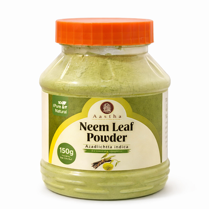 Jar of Adisha Neem Leaf Powder with an orange lid on a white background