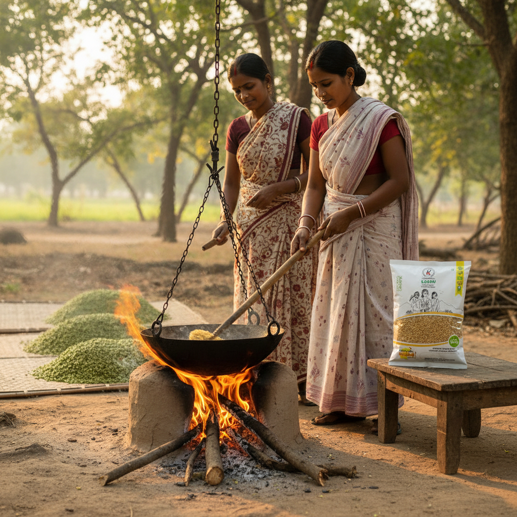 Bhaja Moong Dal Processing Farmers with Pack
