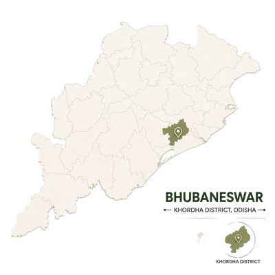 Map of Khordha District, Odisha with Bhubaneswar highlighted
