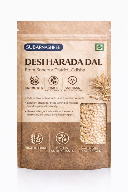 Package of Subarnashree Desi Harada Dal with text and images on a white background
