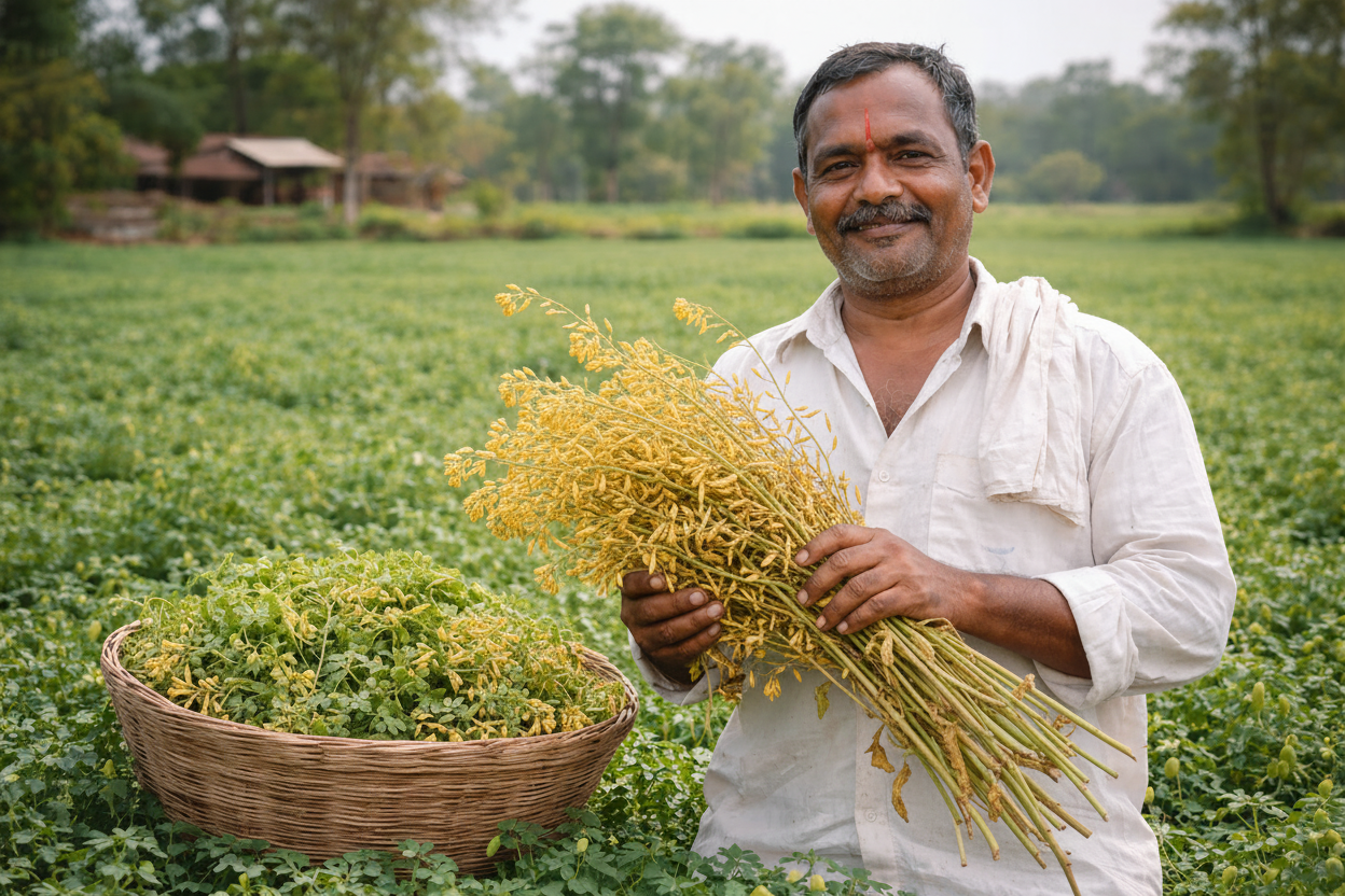 KASAM Farmer Holding Mustard Harvest