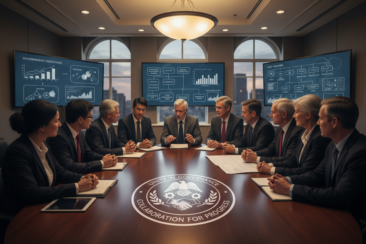  Government & State Departments
Image: A symbolic image of collaboration (e.g., a group discussion).