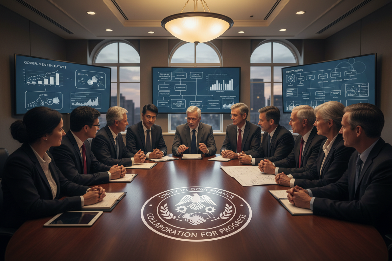  Government & State Departments
Image: A symbolic image of collaboration (e.g., a group discussion).