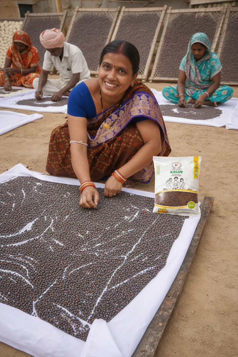 Traditional Mustard Processing with Workers