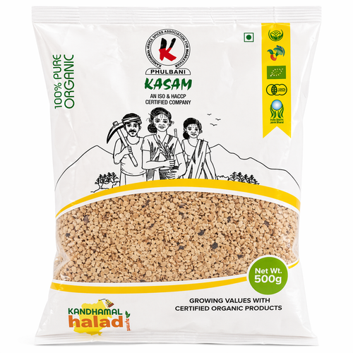 Kasam organic product packaging with certification logos on a white background
