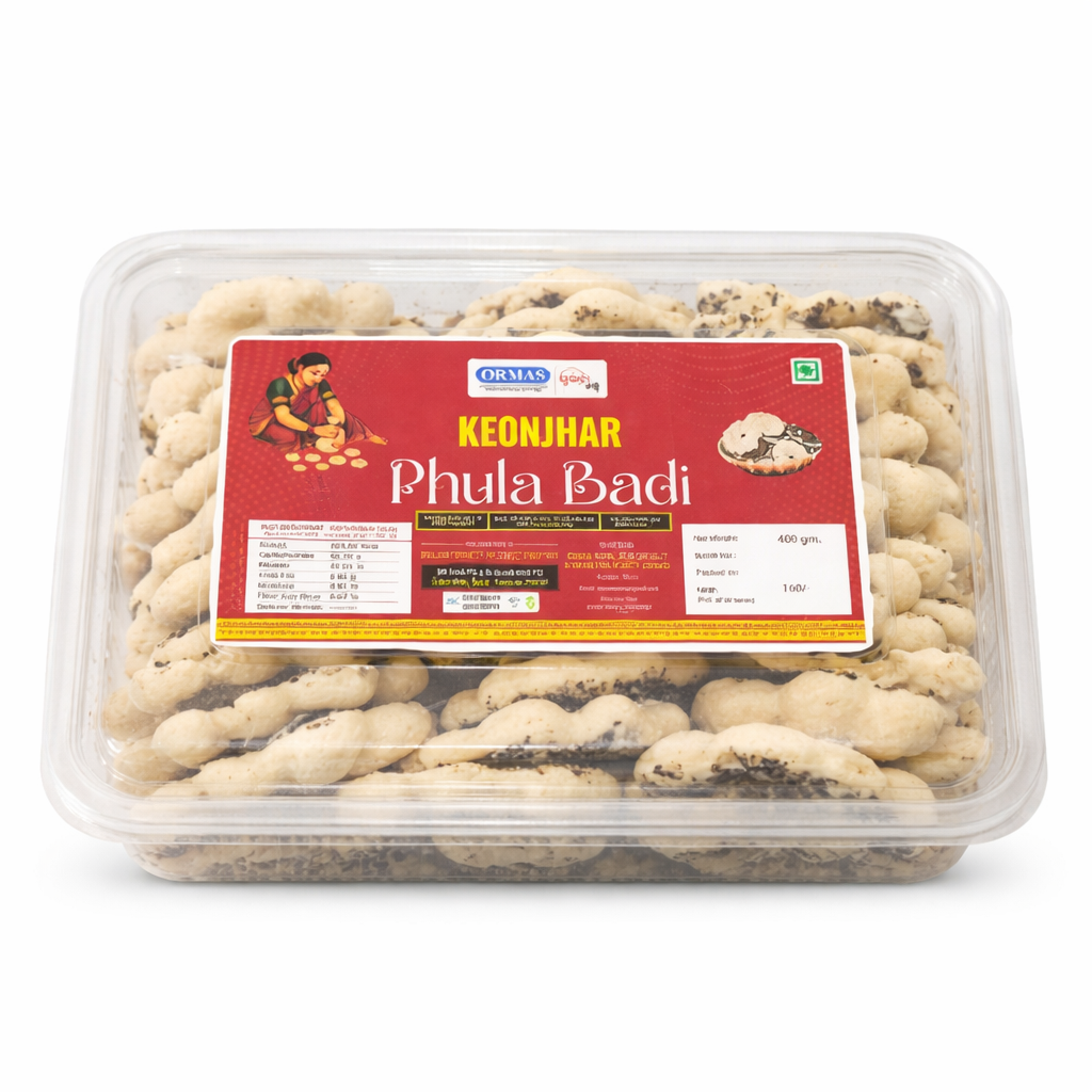 Packaged snacks with a red label on a white background