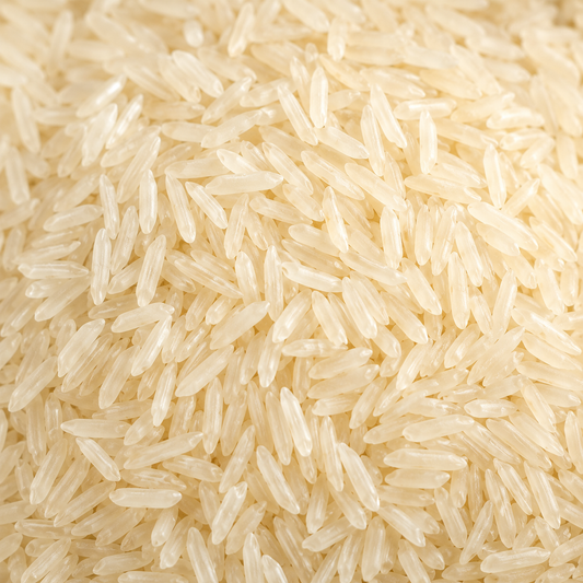 Close-up of uncooked white rice grains