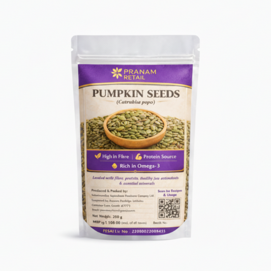 Package of Pranam Retail pumpkin seeds on a white background