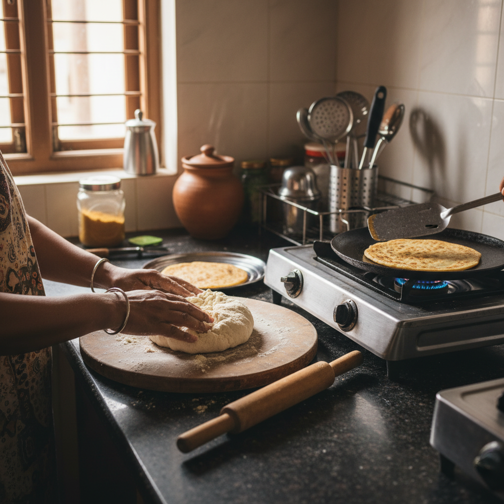 Rajgira Rotis Being Made