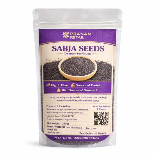 Pack of Pranam Retail Sabja Seeds on a white background