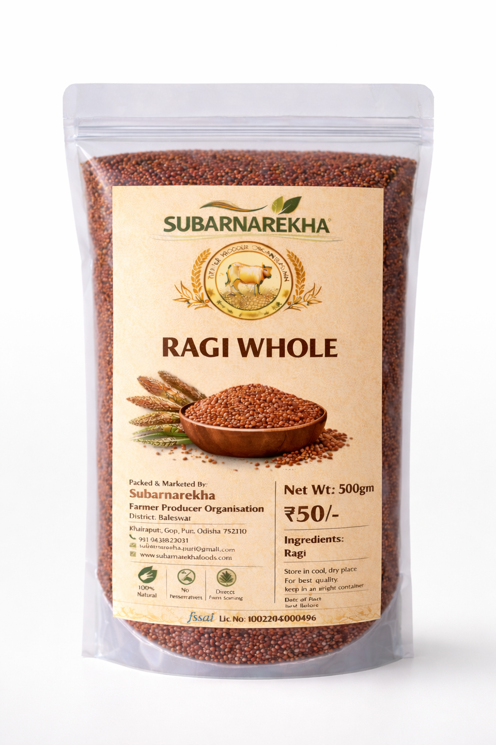 Package of Subarnarekha Ragi Whole on a white background