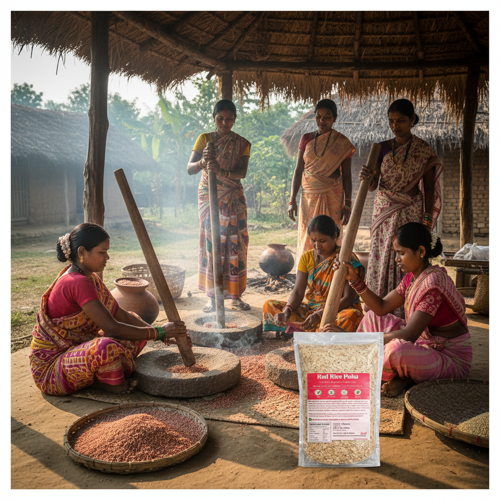 Red Rice Poha Traditional Processing Odisha