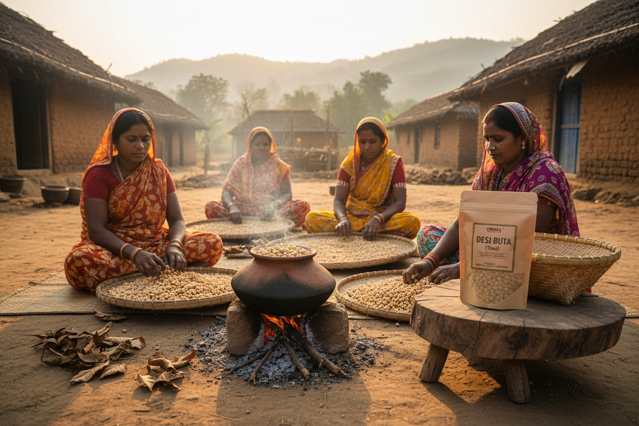 Tribal Women Farmers Processing Tiasi Buta